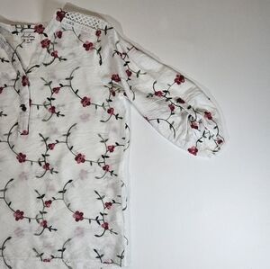Anneliese Embroidered Womens Blouse Medium White Pink‎ Floral Boho Cottagecore
